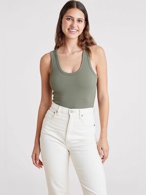 nuuds Scoop Neck Ribbed Bodysuit, Olive